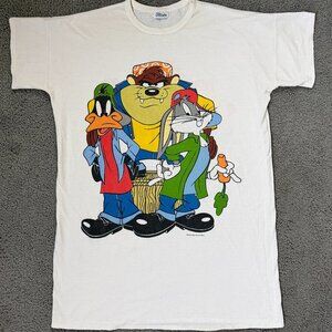 Vintage 1993 White Looney Tunes Hip-Hop XL Graphic T-Shirt- Taz Bugs Daffy -GUC
